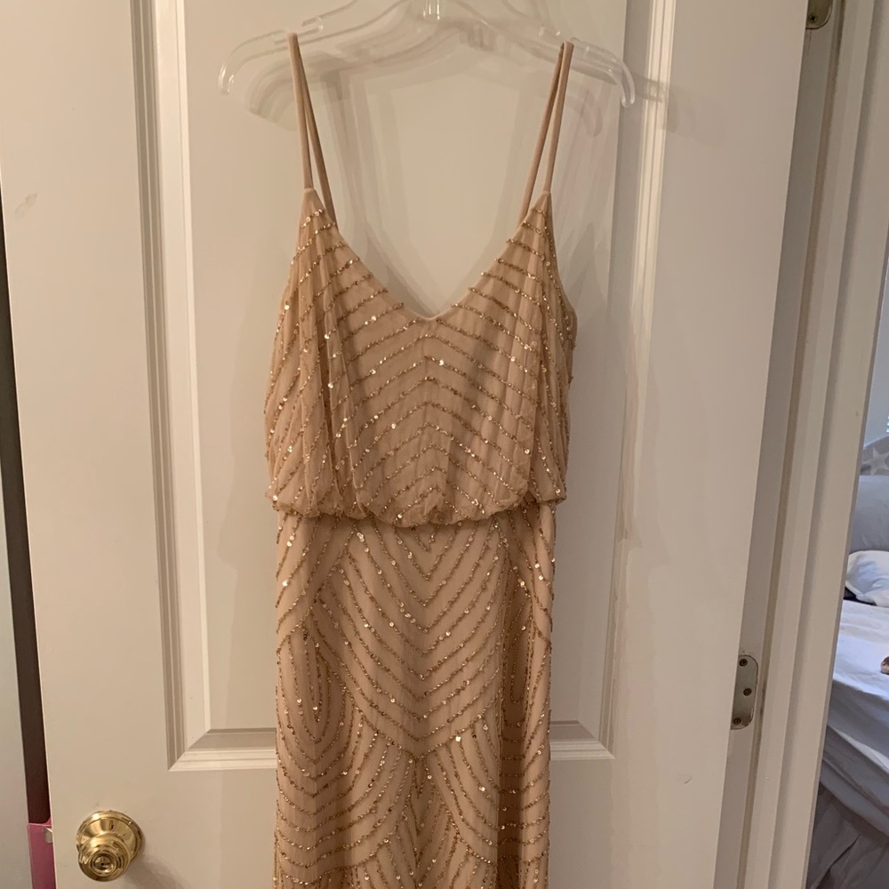 Adrianna Papell bridesmaid dress Art Deco gold